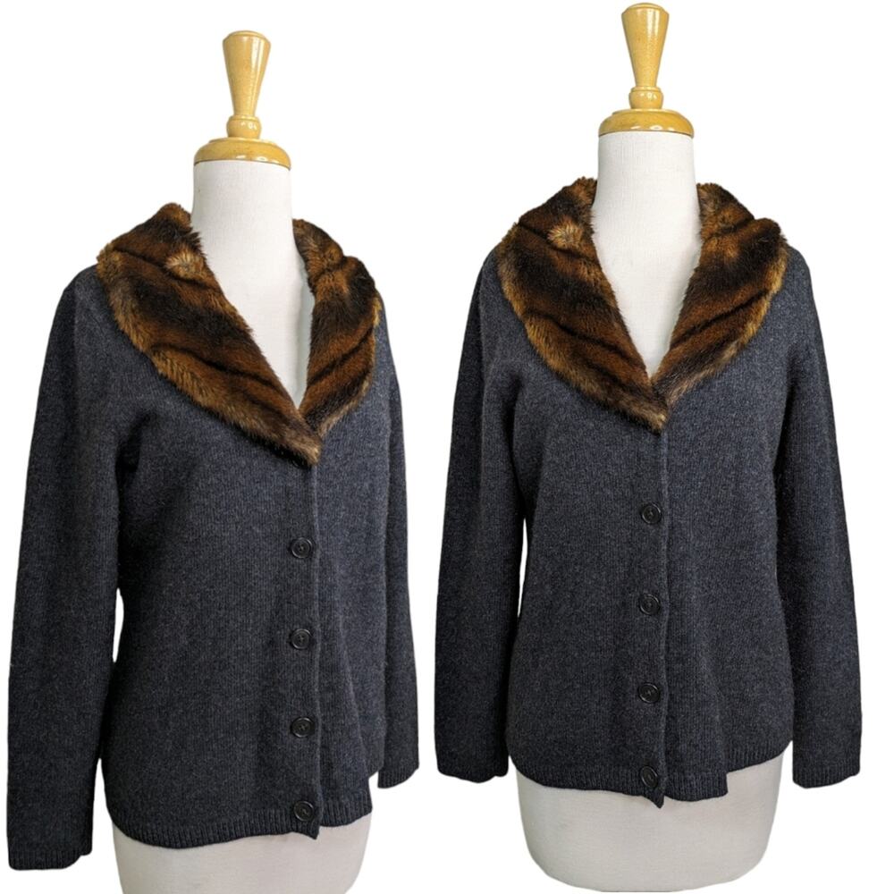 Ralph Lauren Cardigan Sweater Merino Wool Angora Rabbit Hair Cashmere Small Gray